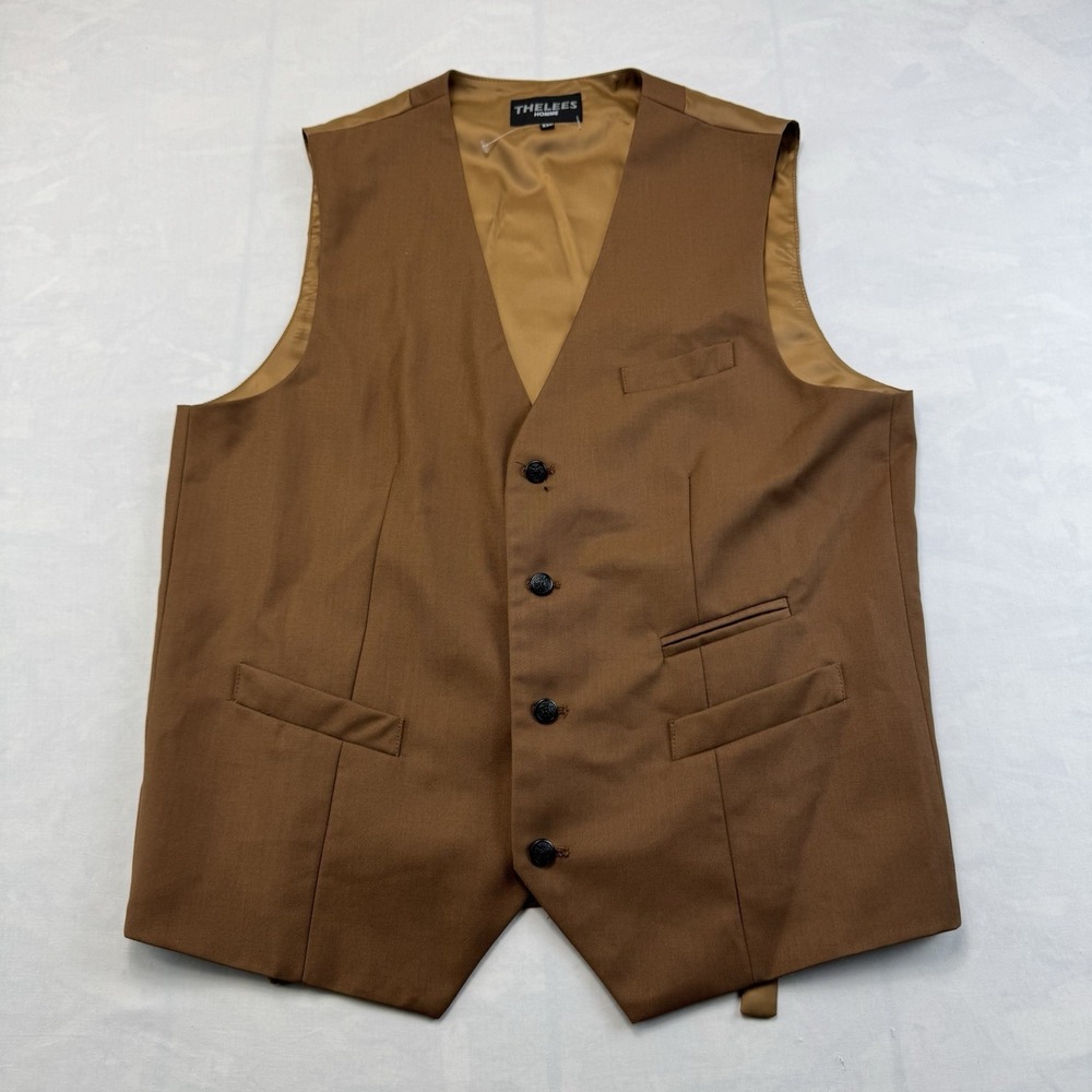 Thelees Homme Vest Mens 2XL Brown Formal Waistcoat Wedding Dress Vest